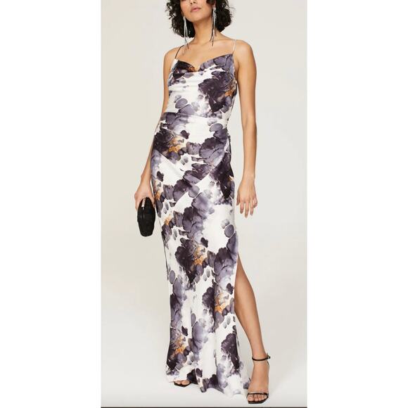 Donna Karan Purple Satin Maxi Slip Dress SIZE 4 Ruched Cowl Cocktail Gown $500 - Picture 1 of 11